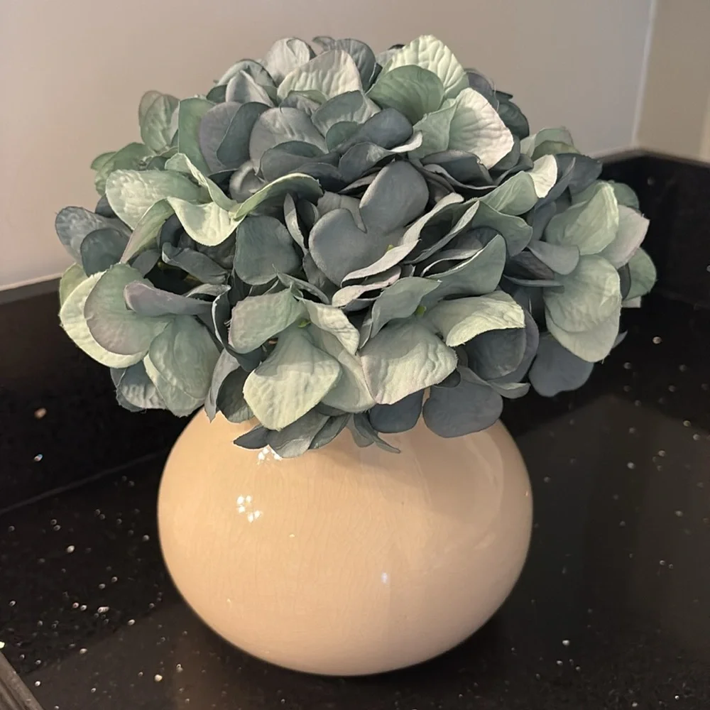 Charming Ceramic Pitcher Vase w Faux Hydrangea Bloom Shabby Chic Cottagecore